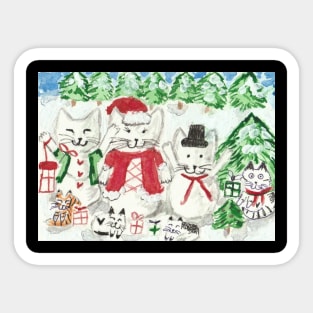 Kitty cat snowmen Christmas  holiday art Sticker